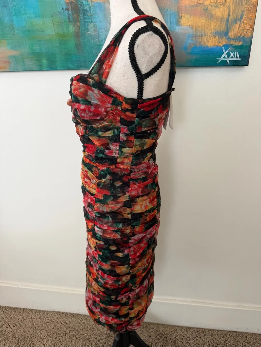 O.P.T. NWT Dolce Style Mesh Ruched Lined  Cocktail Dress Small